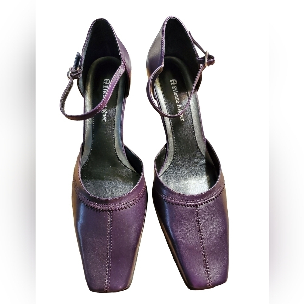 Etienne Aigner Purple Hagerty Square Toe Ankle buckle 2.5" heel shoe NWOB